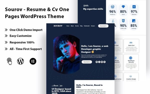 Sourov – Resume & Cv One Pages WordPress Theme