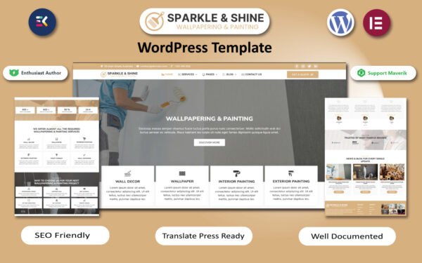 Sparkle & Shine – Wallpapering & Painting WordPress Elementor Template WordPress Theme