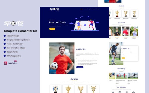 Sports Mania – Sports Club Clean & Modern Elementor Kit Templates