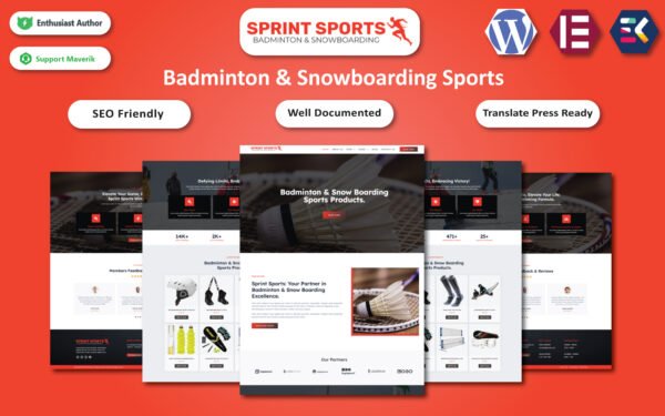 Sprint Sports – Badminton & Snowboarding Sports WooCommerce Elementor Template WooCommerce Theme