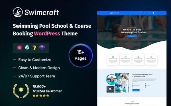 Swimming Pool School & Course Booking WordPress Theme