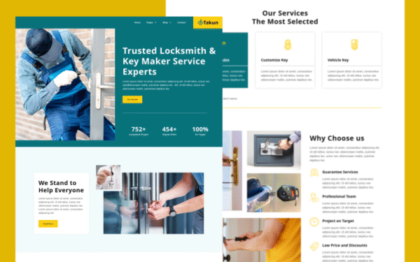 Takun – Locksmith & Key Maker Services Elementor Pro Template Kit Elementor Kit