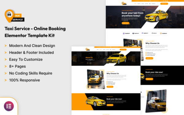 Taxi Service – Online Booking Elementor Template Kit Elementor Kit
