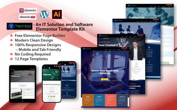 Techbiz – An IT and Software Solution Elementor Template Kit Elementor Kit