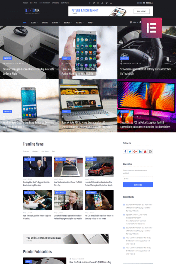 Techtonix – Tech Blog WordPress Elementor Theme WordPress Theme
