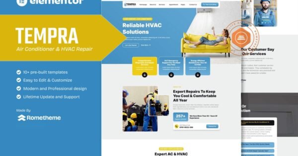 Tempra – Air Conditioner & HVAC Repair Elementor Template Kit
