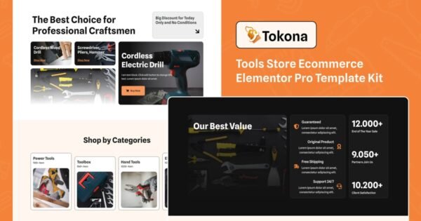 Tokona – Tools Store Ecommerce Elementor Pro Template Kit