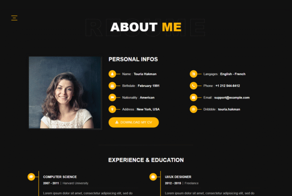Touria – Personal Portfolio WordPress Theme