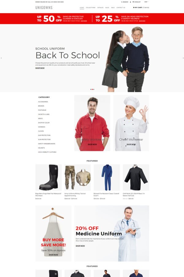 Unigowns – Uniform Store Clean Shopify Theme