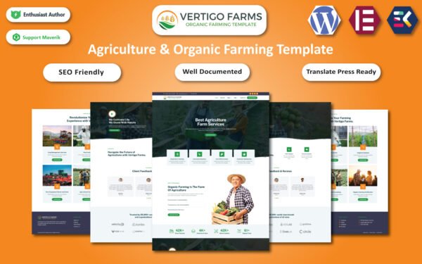 Vertigo Farms – Agriculture & Organic Farming WordPress Elementor Template WordPress Theme