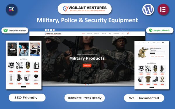 Vigilant Ventures – Military, Police & Security Equipment Elementor WooCommerce Template WooCommerce Theme
