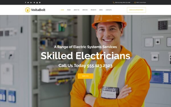 VoltaBolt – Electrician Services Responsive WordPress Theme