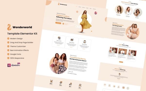 Wonderworld – Fashion, Clothes and Modeling Elementor Template Kit Elementor Kit