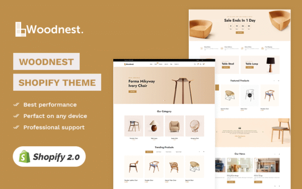 Woodnest – Home Decor, Furniture, Art & Crafts – High level Shopify 2.0 Multi-purpose Responsive Shopify Theme