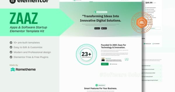 Zaas – Apps & Software Startup Elementor Template Kit