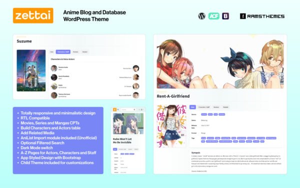 ZETTAI – Anime Blog and Database WordPress Theme + RTL