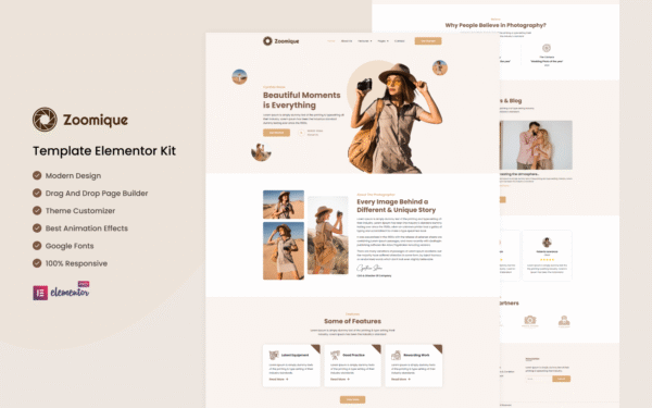 Zoomique – Photography and Video Recording Services Elementor Template Kit Elementor Kit